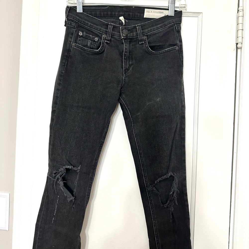 Rag & Bone Skinny Distressed Black Cropped Jeans Size 26